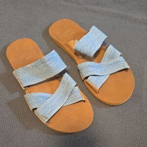 The Academy Brand Blue and Tan Sandals Modern Minimalist Design